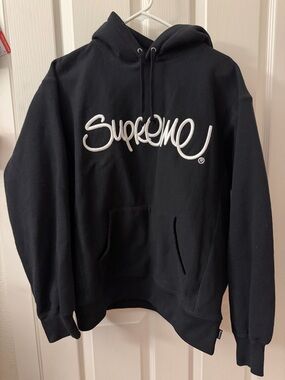 Supreme Black Hoodie with White Script Logo - Men